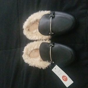 Black fur mules